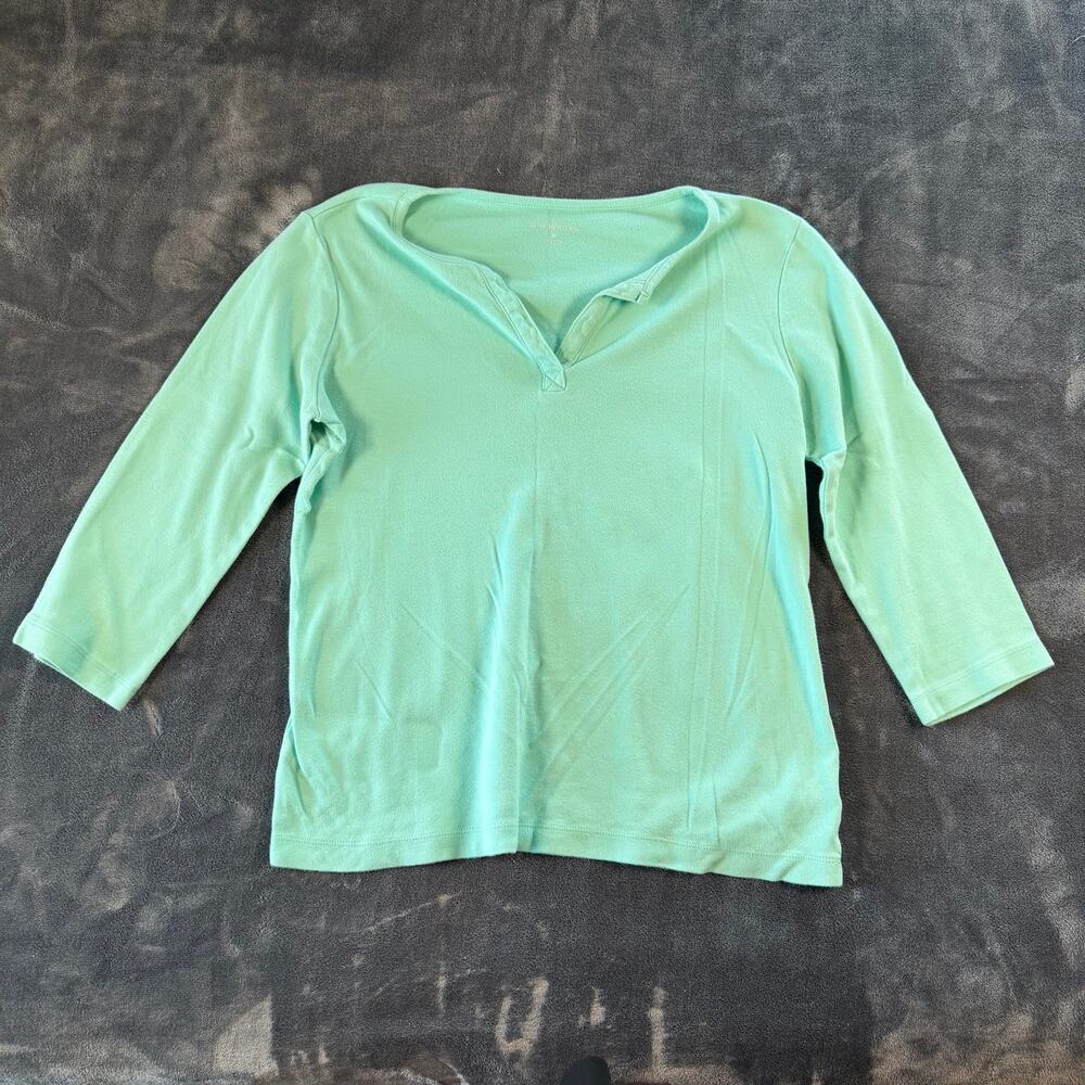 Kim Rogers Mint Green Henley 3/4 Sleeve Cotton Top Medium